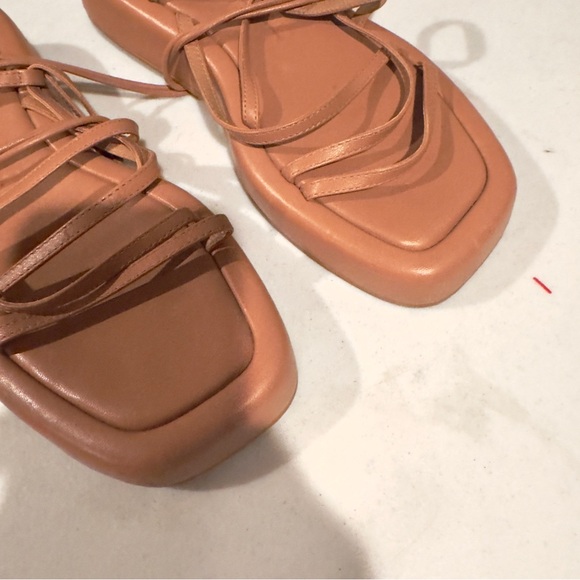 Loeffler Randall Beau Leather Strappy Lace Up Flatform Sandals Tan Size 9 - Picture 4 of 9